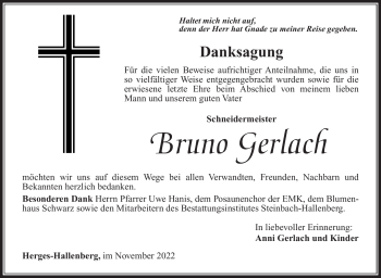 Traueranzeige von Bruno Gerlach von Südthüringer Presse