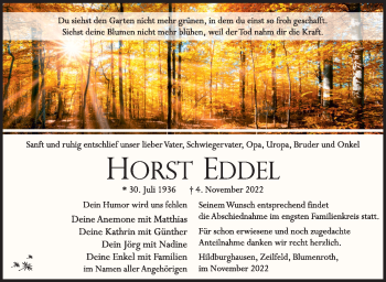 Traueranzeige von Horst Eddel von Südthüringer Presse