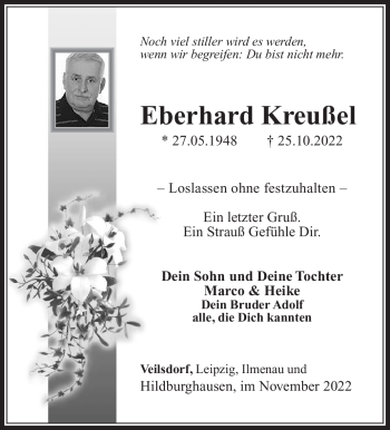 Traueranzeige von Eberhard Kreußel von Südthüringer Presse