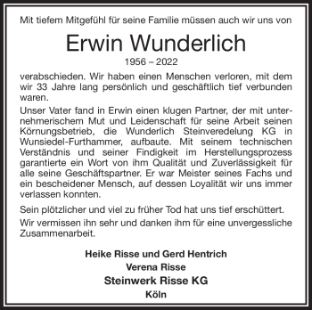 Traueranzeige von Erwin Wunderlich von Frankenpost