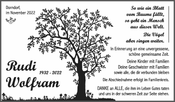 Traueranzeige von Rudi Wolfram von Südthüringer Presse