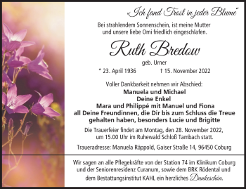 Traueranzeige von Ruth Bredow von Neue Presse Coburg