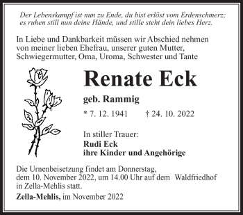 Traueranzeige von Renate Eck von Südthüringer Presse