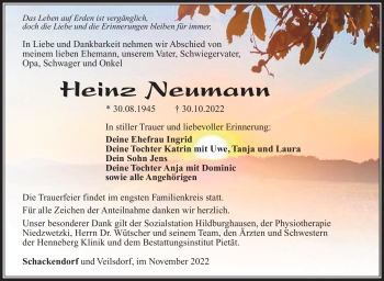 Traueranzeige von Heinz Neumann von Südthüringer Presse