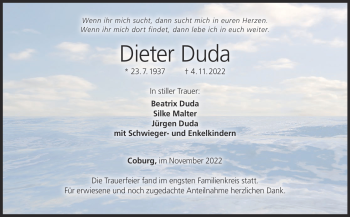 Traueranzeige von Dieter Duda von Neue Presse Coburg