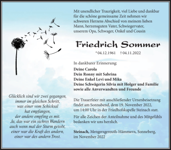Traueranzeige von Friedrich Sommer von Südthüringer Presse