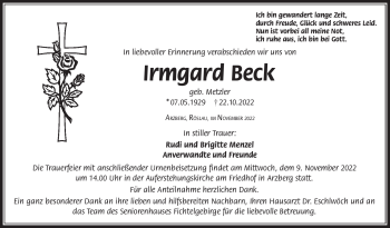 Traueranzeige von Irmgard Beck von Frankenpost