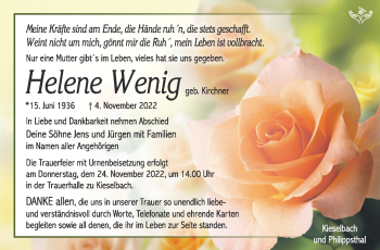 Traueranzeige von Helen Wenig von Südthüringer Presse