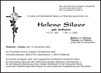Traueranzeige von Helene Silzer von Neue Presse Coburg