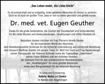 Traueranzeige von Eugen Geuther von Neue Presse Coburg