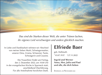 Traueranzeige von Elfriede Baer von Frankenpost