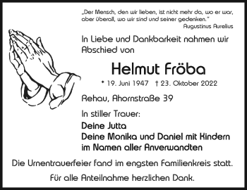 Traueranzeige von Helmut Fröba von Frankenpost