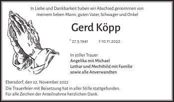 Traueranzeige von Gerd Köpp von Neue Presse Coburg