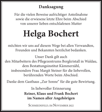 Traueranzeige von Helga Bochert von Südthüringer Presse