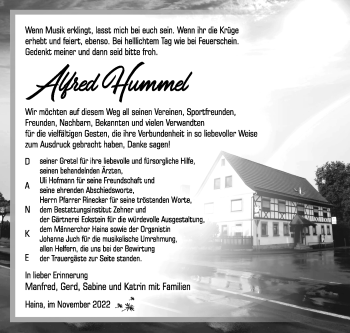 Traueranzeige von Alfred Hummel von Südthüringer Presse