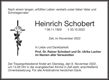 Traueranzeige von Heinrich Schobert von Frankenpost
