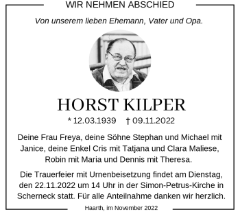 Traueranzeige von Horst Kilper von Neue Presse Coburg