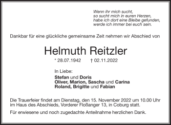 Traueranzeige von Helmut Reitzler von Neue Presse Coburg
