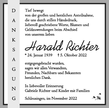 Traueranzeige von Harald Richter von Südthüringer Presse