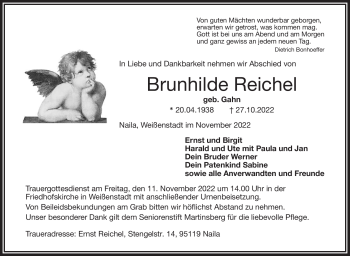 Traueranzeige von Brunhilde Reichel von Frankenpost