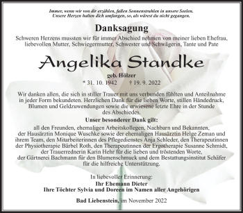 Traueranzeige von Angelika Standke von Südthüringer Presse