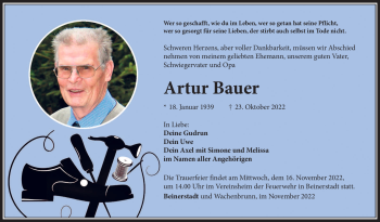 Traueranzeige von Artur Bauer von Südthüringer Presse