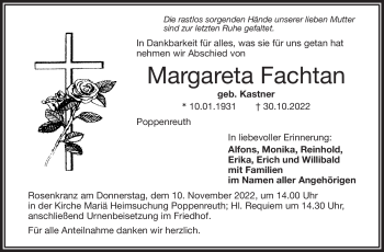 Traueranzeige von Margareta Fachtan von Frankenpost