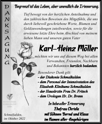 Traueranzeige von Karl-Heinz Möller von Südthüringer Presse