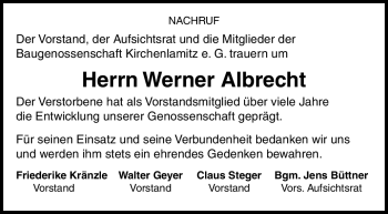 Traueranzeige von Werner Albrecht von Frankenpost