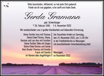 Traueranzeige von Gerda Gramann von Südthüringer Presse