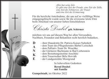 Traueranzeige von Christa Deubel von Südthüringer Presse