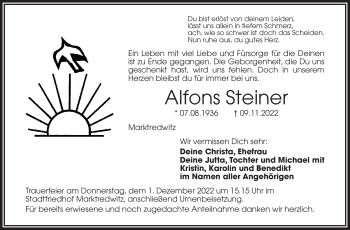 Traueranzeige von Alfons Steiner von Frankenpost