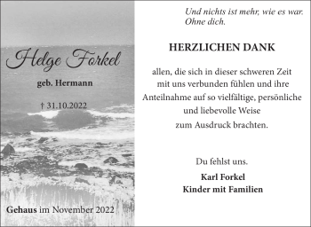 Traueranzeige von Helge Forkel von Südthüringer Presse