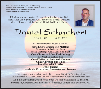 Traueranzeige von Daniel Schuchert von Südthüringer Presse
