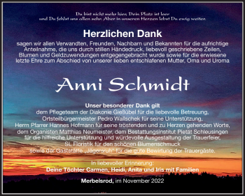 Traueranzeige von Anni Schmidt von Südthüringer Presse