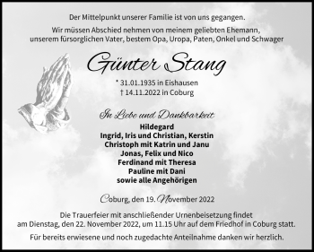 Traueranzeige von Günter Stang von Neue Presse Coburg