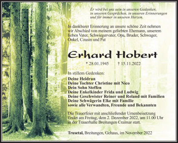 Traueranzeige von Erhard Hobert von Südthüringer Presse