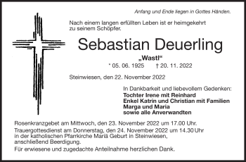Traueranzeige von Sebastian Deuerling von Neue Presse Coburg