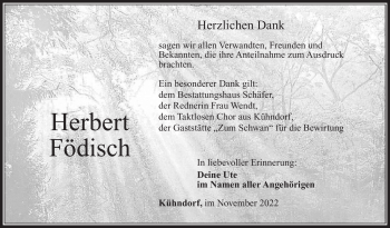 Traueranzeige von Herbert Födisch von Südthüringer Presse