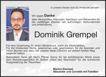 Traueranzeige von Dominik Grempel von Neue Presse Coburg