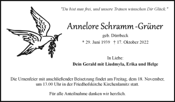Traueranzeige von Annelore Schramm-Grüner von Frankenpost