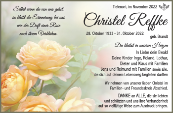 Traueranzeige von Christel Reffke von Südthüringer Presse