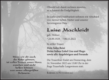Traueranzeige von Luise Machleidt von Südthüringer Presse