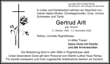 Traueranzeige von Gertrud Arlt von Frankenpost