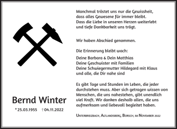 Traueranzeige von Bernd Winter von Südthüringer Presse