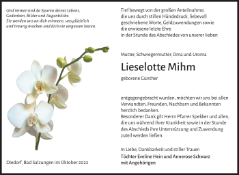 Traueranzeige von Lieselotte Mihm von Südthüringer Presse