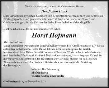 Traueranzeige von Horst Hofmann von Südthüringer Presse