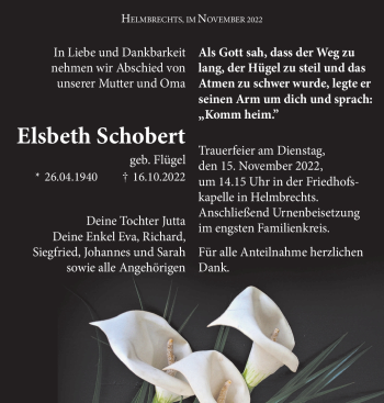Traueranzeige von Elsbeth Schobert von Frankenpost