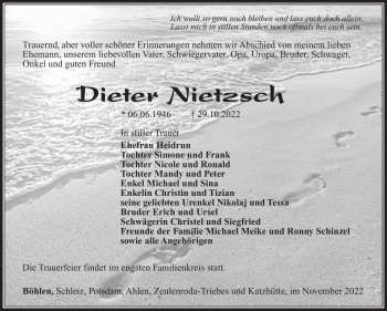 Traueranzeige von Dieter Nietzsch von Südthüringer Presse