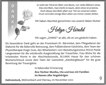 Traueranzeige von Helga Hörold von Südthüringer Presse